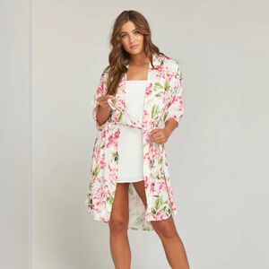 Show me Your Mumu Brie Robe Garden of Blooms Size OS White Pink Green Belt